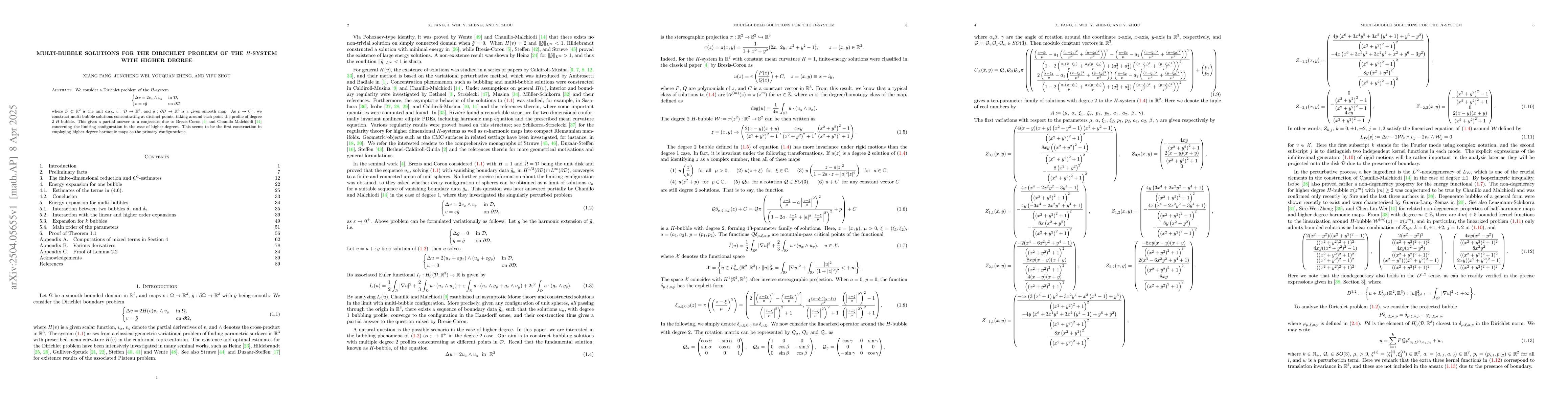 Thumbnail for Multi-bubble solutions for the Dirichlet problem of the $H$-system with
  higher degree