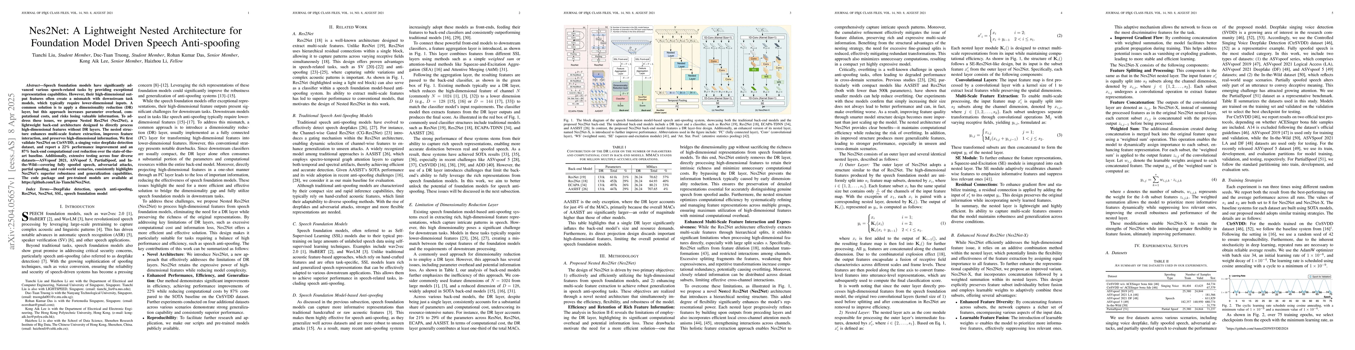 Thumbnail for Nes2Net: A Lightweight Nested Architecture for Foundation Model Driven
  Speech Anti-spoofing