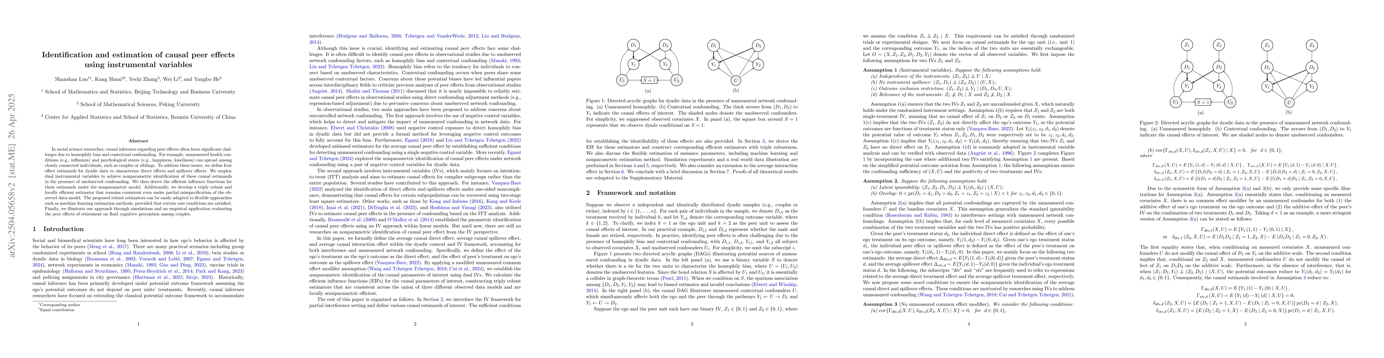Thumbnail for Identification and estimation of causal peer effects using instrumental
  variables