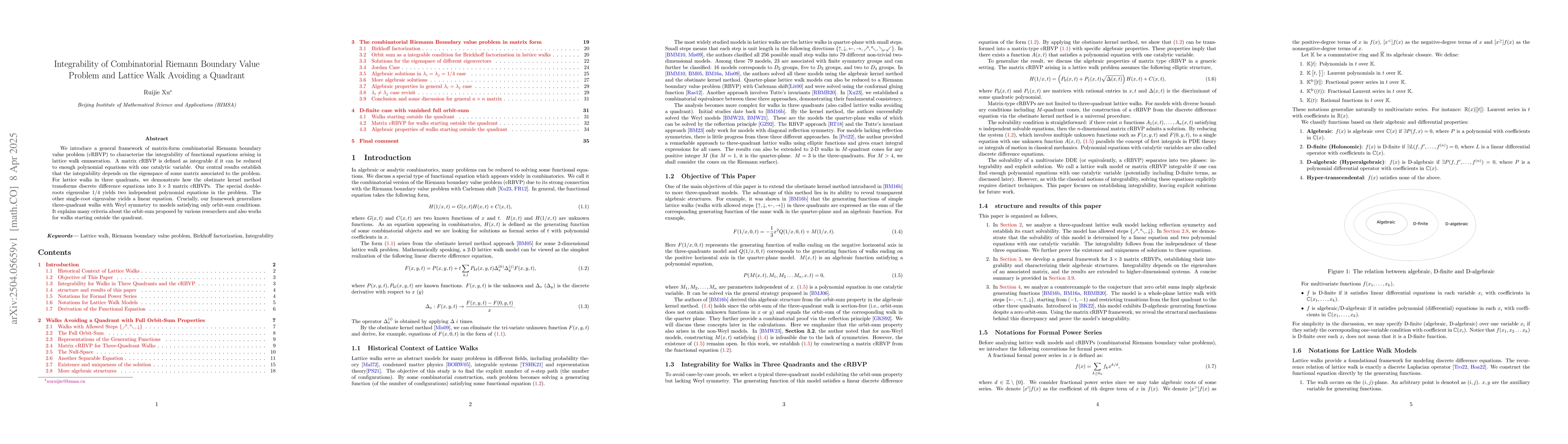 Thumbnail for Integrability of Combinatorial Riemann Boundary Value Problem and
  Lattice Walk Avoiding a Quadrant