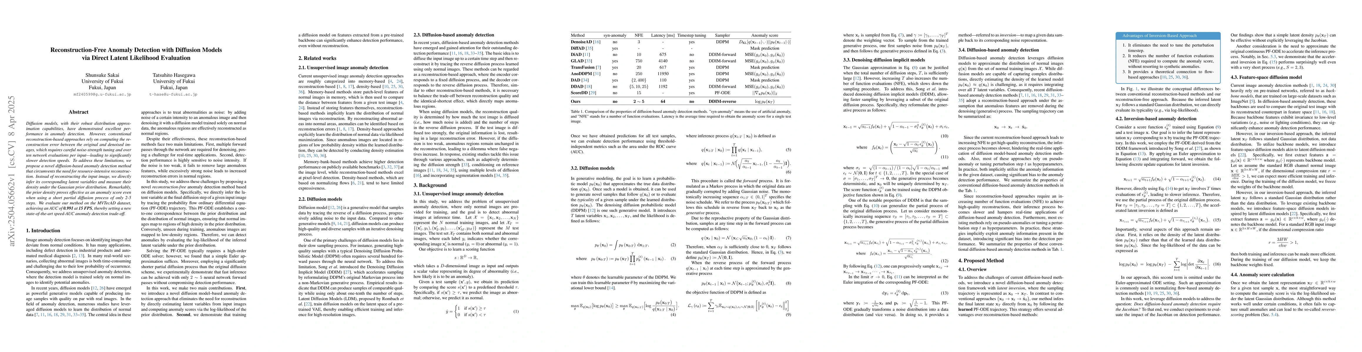 Thumbnail for Reconstruction-Free Anomaly Detection with Diffusion Models via Direct
  Latent Likelihood Evaluation