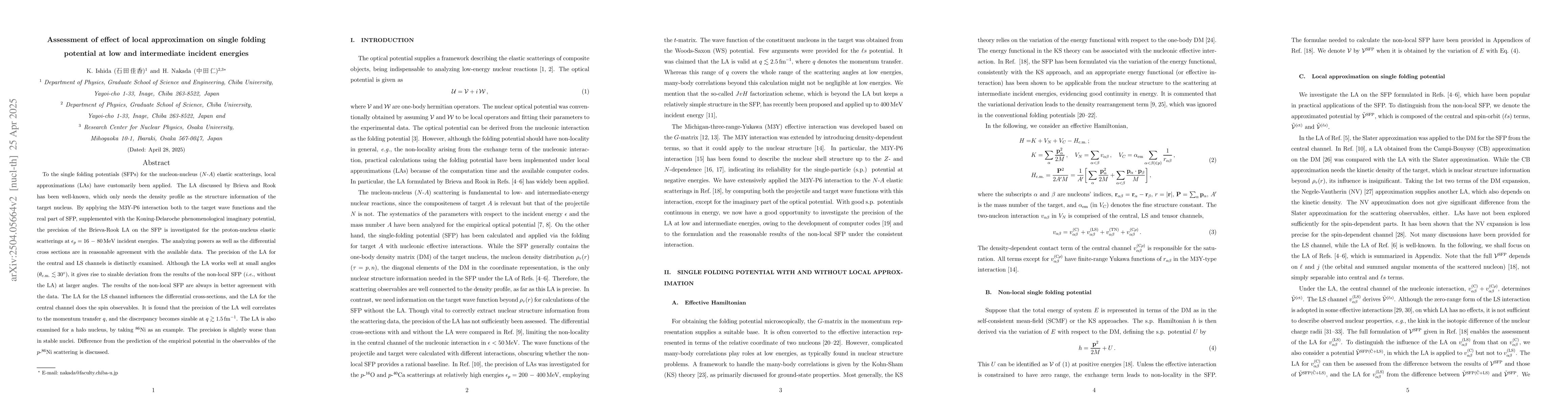 Thumbnail for Assessment of effect of local approximation on single folding potential
  at low and intermediate incident energies
