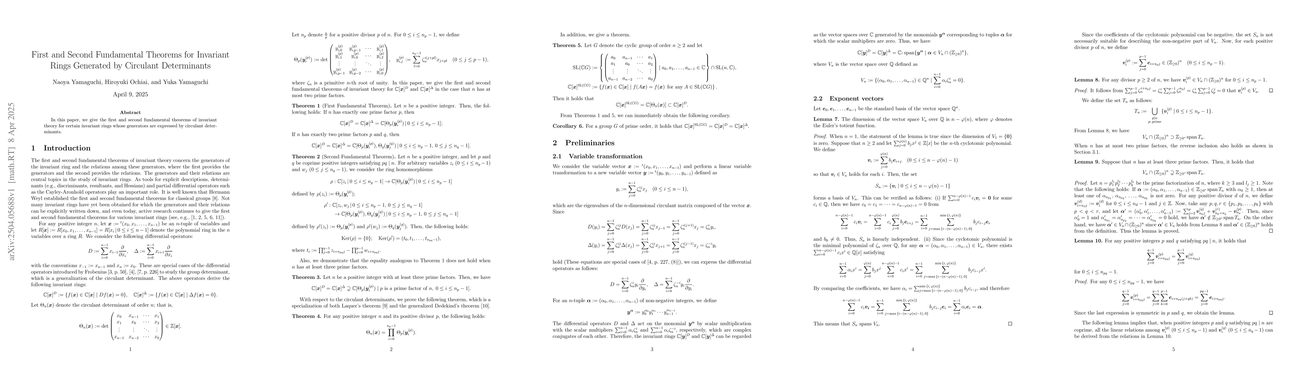 Thumbnail for First and Second Fundamental Theorems for Invariant Rings Generated by
  Circulant Determinants