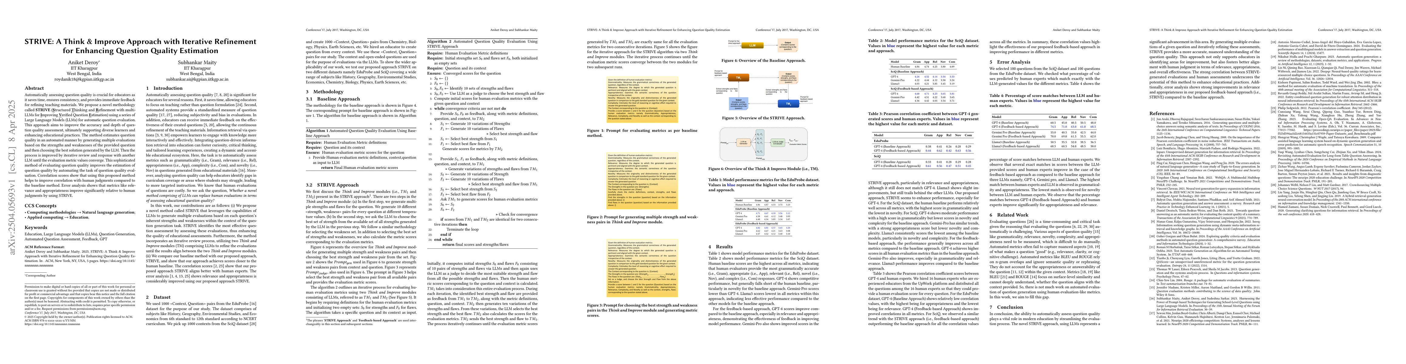 Thumbnail for STRIVE: A Think & Improve Approach with Iterative Refinement for
  Enhancing Question Quality Estimation