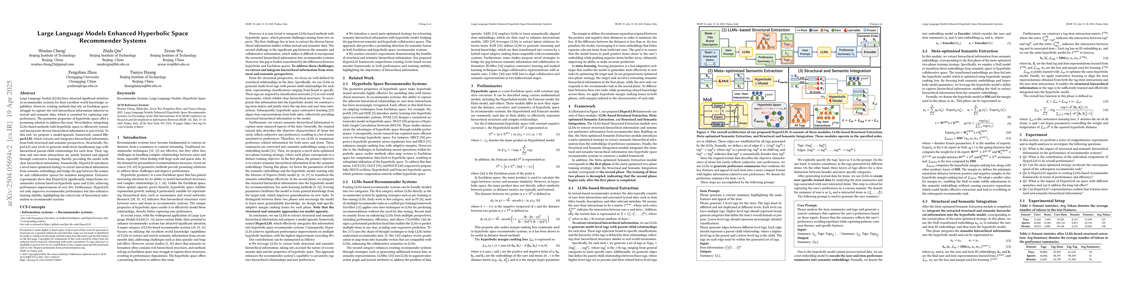 Thumbnail for Large Language Models Enhanced Hyperbolic Space Recommender Systems