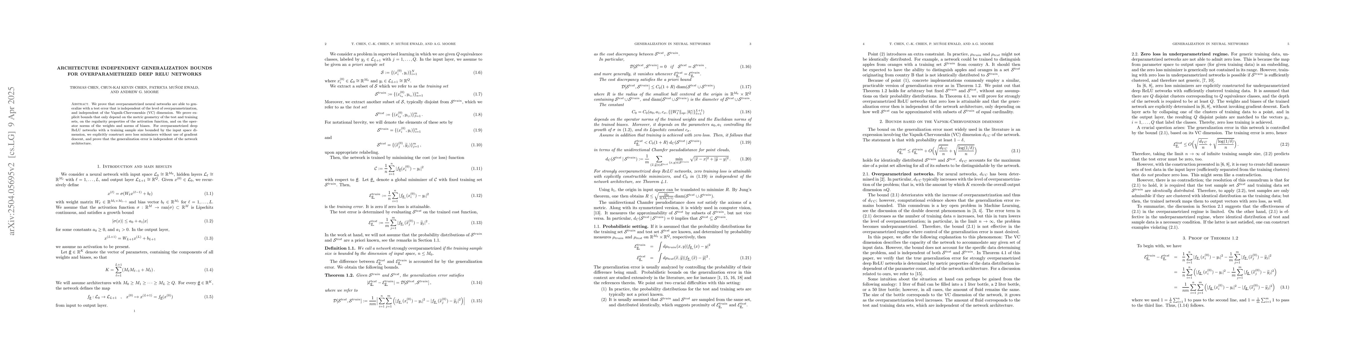 Thumbnail for Architecture independent generalization bounds for overparametrized deep
  ReLU networks
