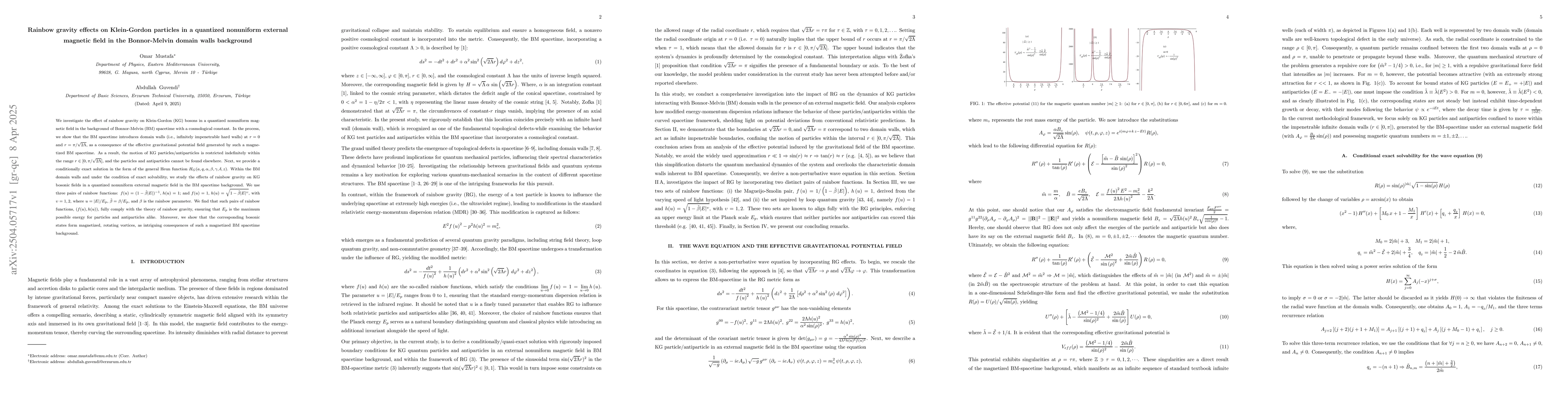 Thumbnail for Rainbow gravity effects on Klein-Gordon particles in a quantized
  nonuniform external magnetic field in the Bonnor-Melvin domain walls
  background