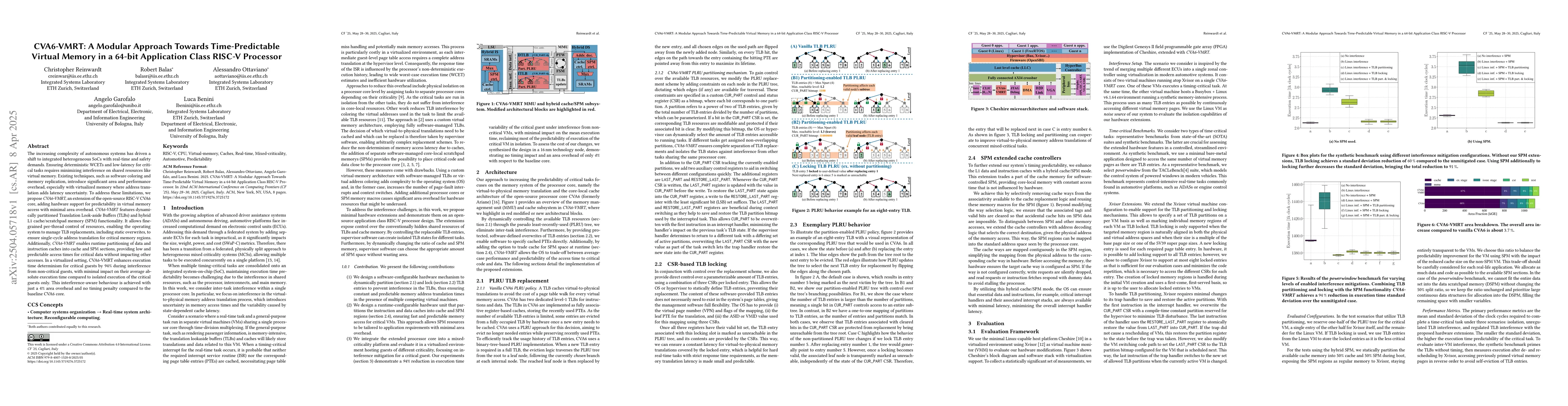 Thumbnail for CVA6-VMRT: A Modular Approach Towards Time-Predictable Virtual Memory in
  a 64-bit Application Class RISC-V Processor