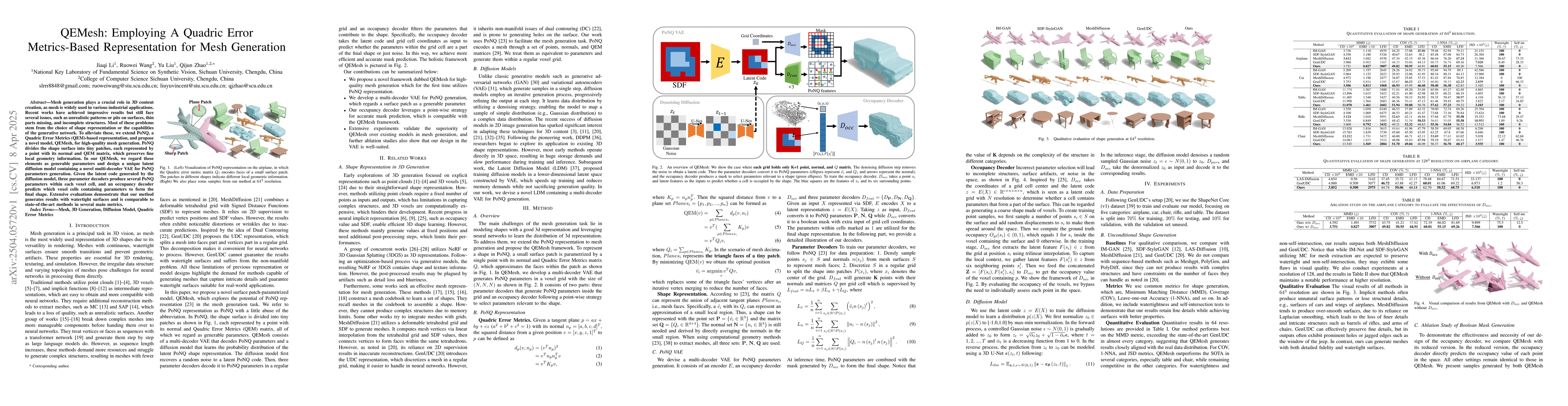 Thumbnail for QEMesh: Employing A Quadric Error Metrics-Based Representation for Mesh
  Generation