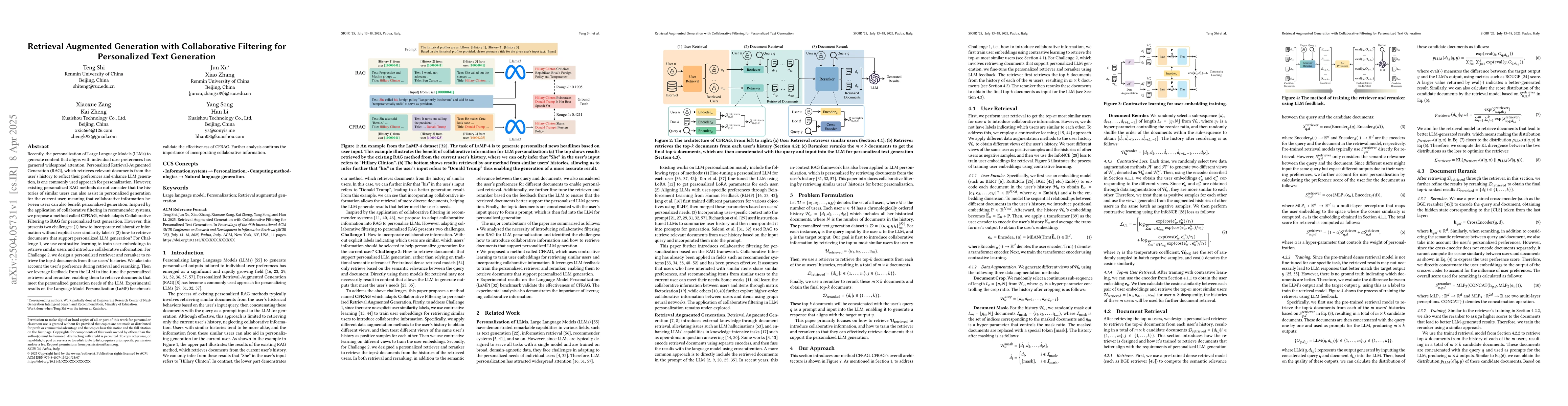 Thumbnail for Retrieval Augmented Generation with Collaborative Filtering for
  Personalized Text Generation