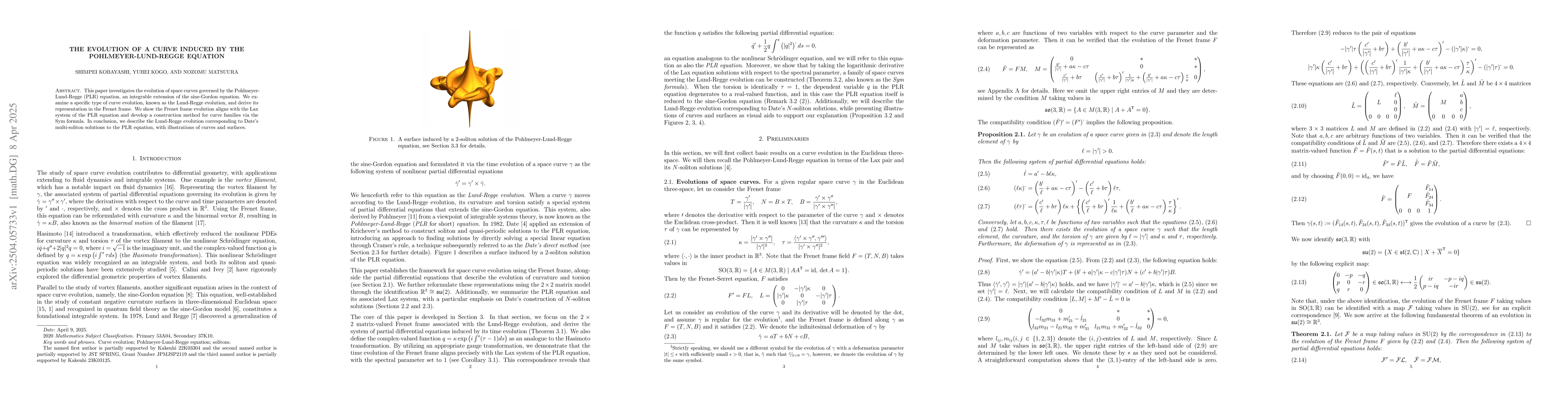 Thumbnail for The evolution of a curve induced by the Pohlmeyer-Lund-Regge equation