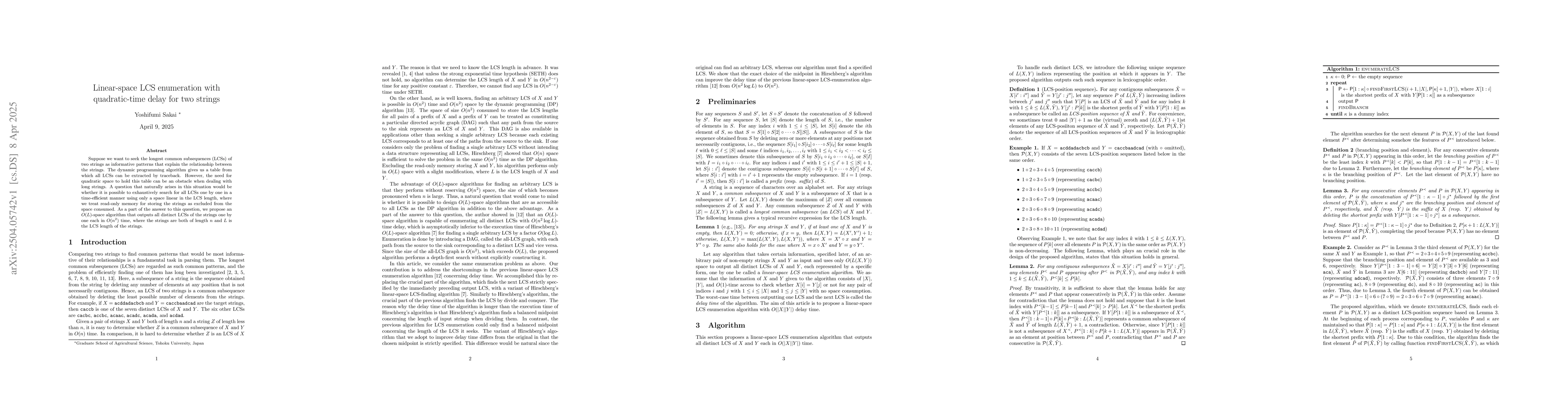 Thumbnail for Linear-space LCS enumeration with quadratic-time delay for two strings
