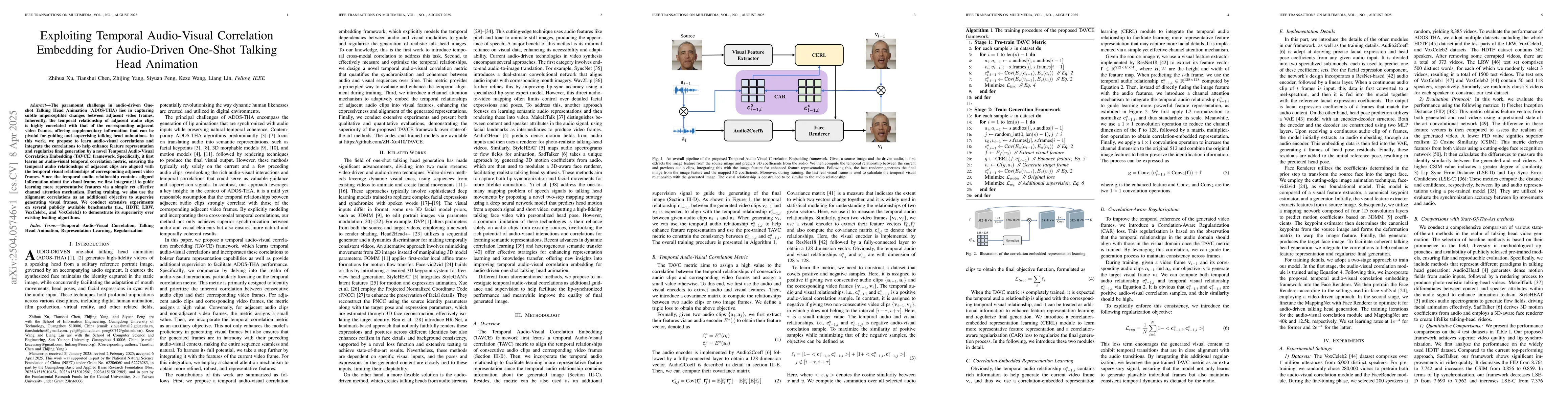 Thumbnail for Exploiting Temporal Audio-Visual Correlation Embedding for Audio-Driven
  One-Shot Talking Head Animation