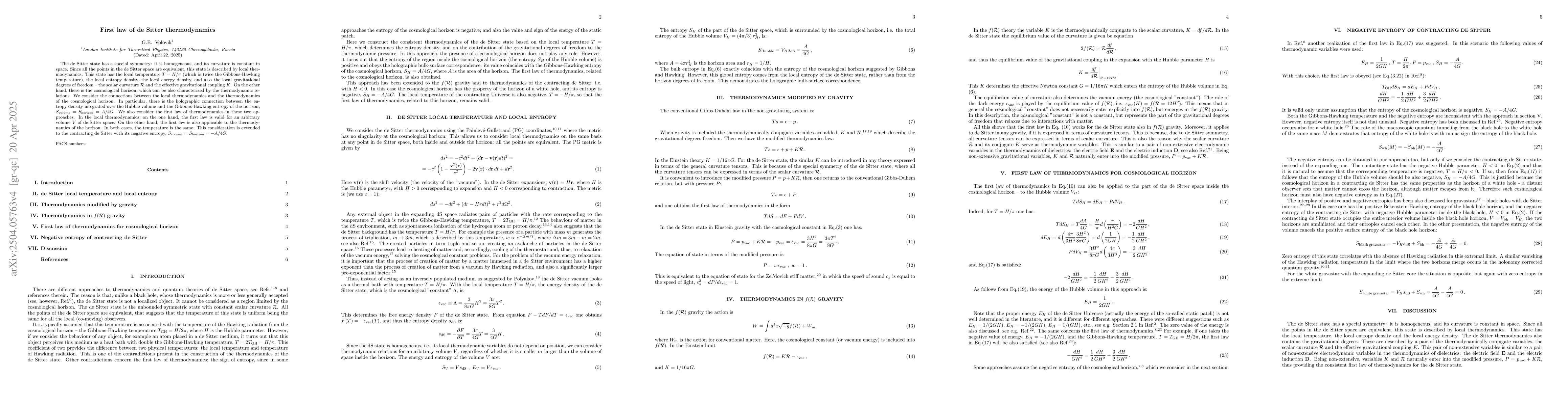 Thumbnail for First law of de Sitter thermodynamics