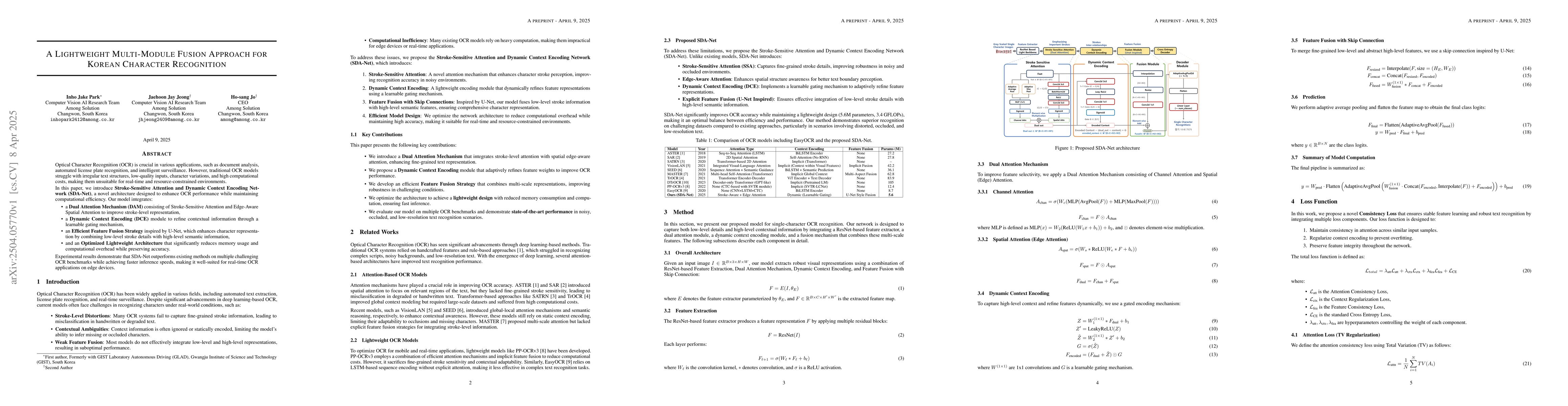 Thumbnail for A Lightweight Multi-Module Fusion Approach for Korean Character
  Recognition