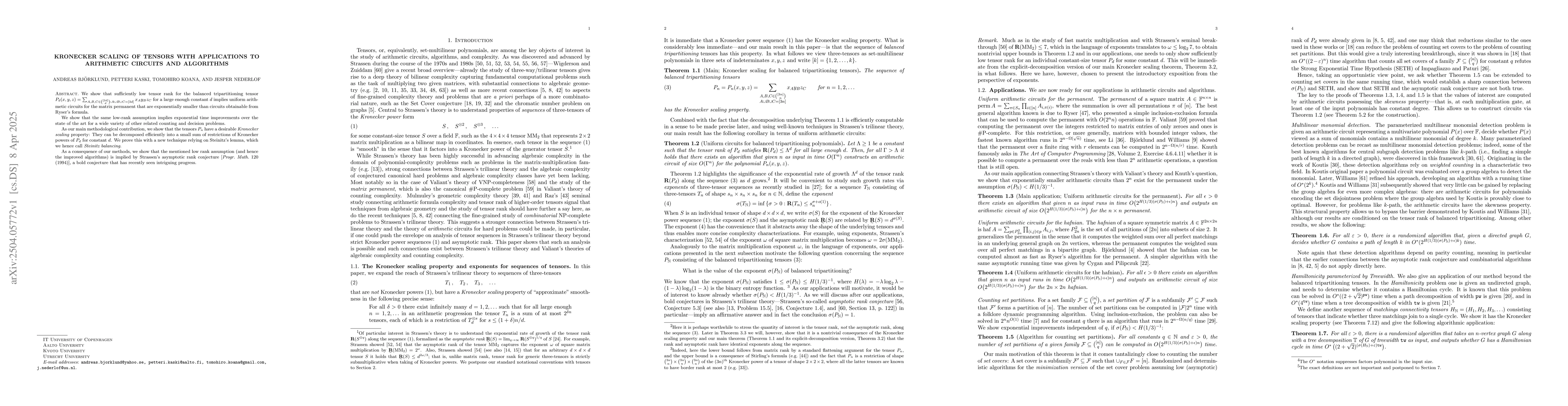 Thumbnail for Kronecker scaling of tensors with applications to arithmetic circuits
  and algorithms