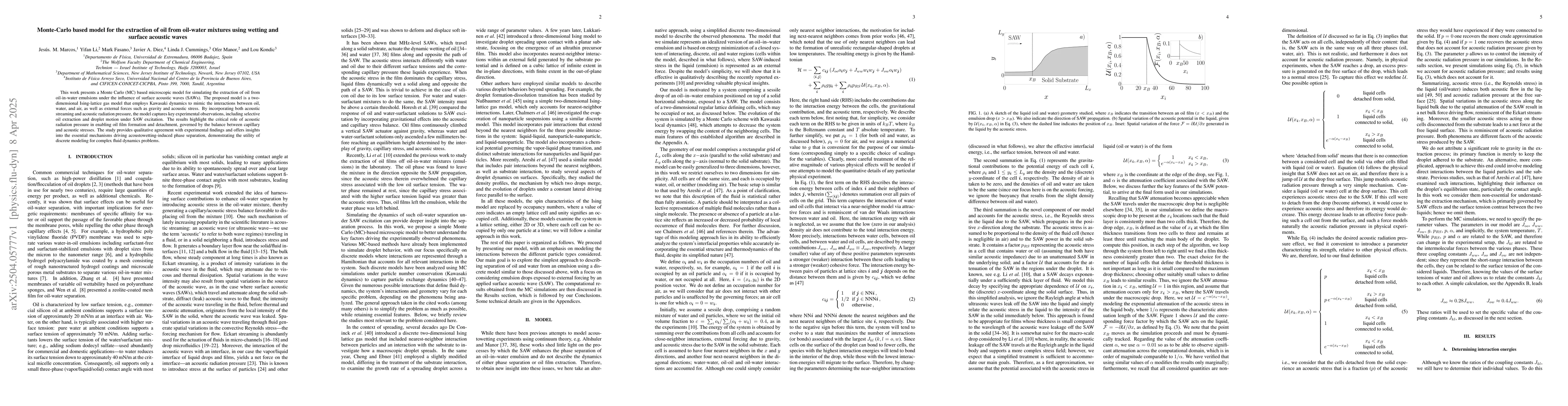 Thumbnail for Monte-Carlo based model for the extraction of oil from oil-water
  mixtures using wetting and surface acoustic waves