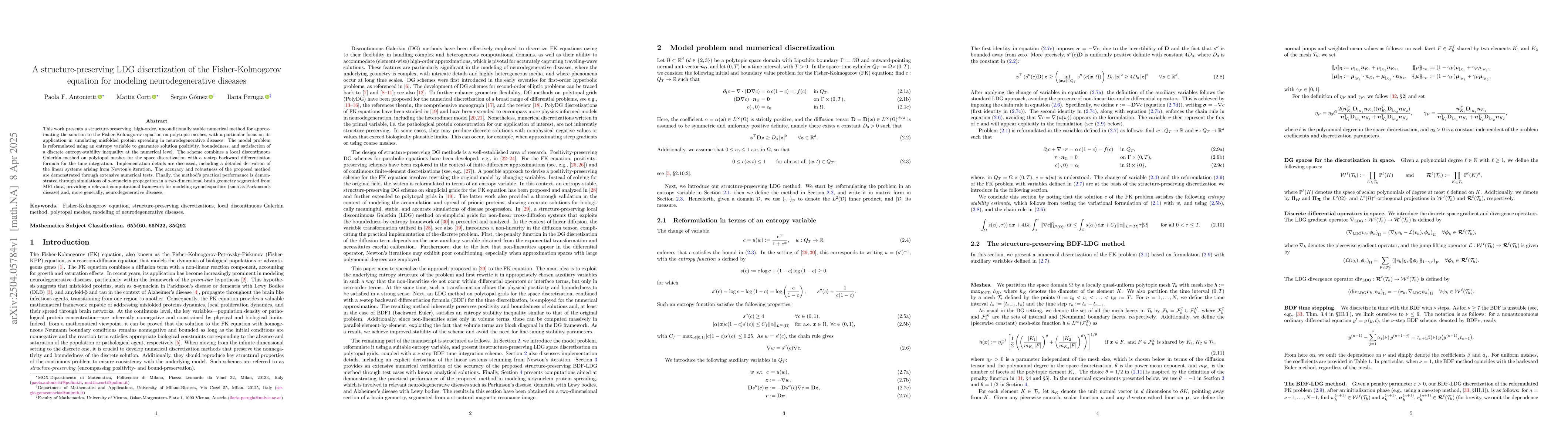 Thumbnail for A structure-preserving LDG discretization of the Fisher-Kolmogorov
  equation for modeling neurodegenerative diseases