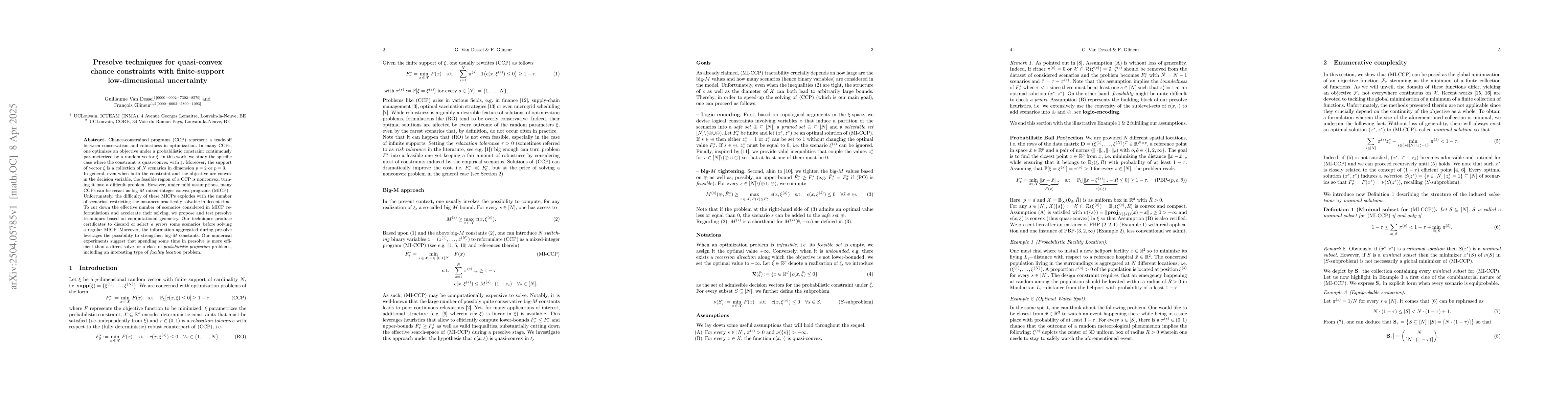 Thumbnail for Presolve techniques for quasi-convex chance constraints with
  finite-support low-dimensional uncertainty