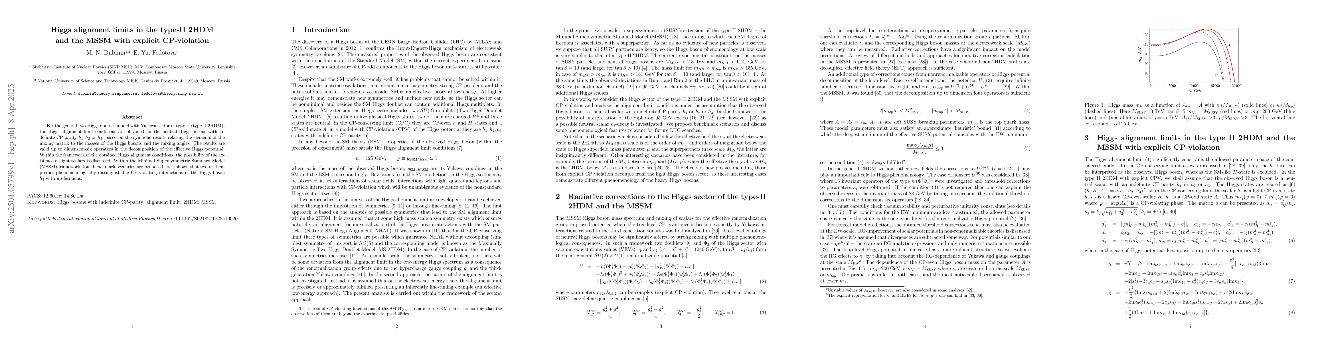 Thumbnail for Higgs alignment limits in the type-II 2HDM and the MSSM with explicit
  CP-violation
