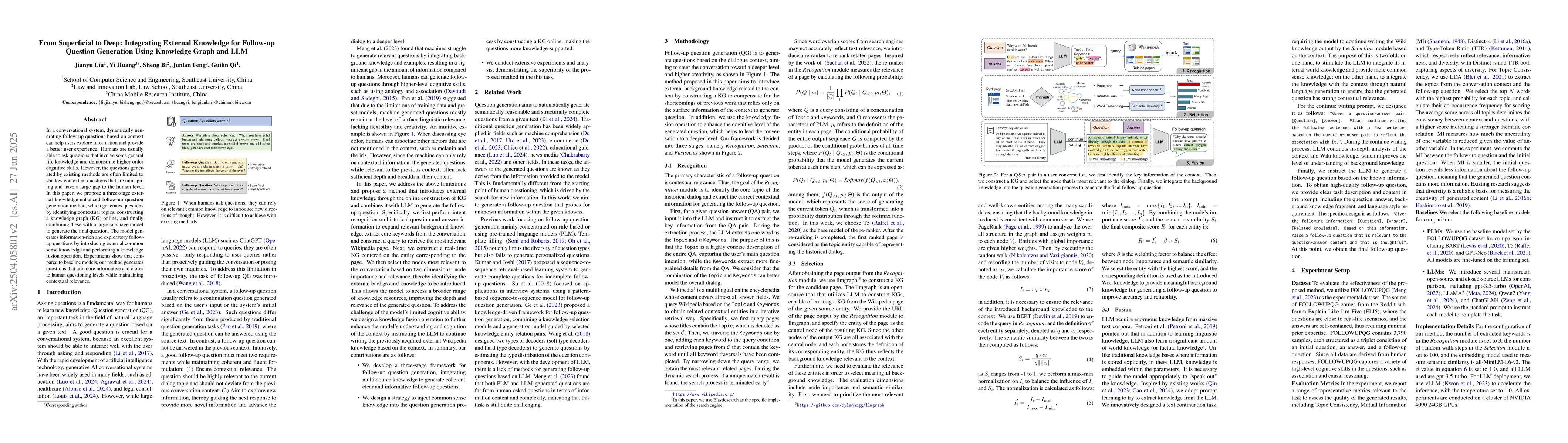 Thumbnail for From Superficial to Deep: Integrating External Knowledge for Follow-up
  Question Generation Using Knowledge Graph and LLM