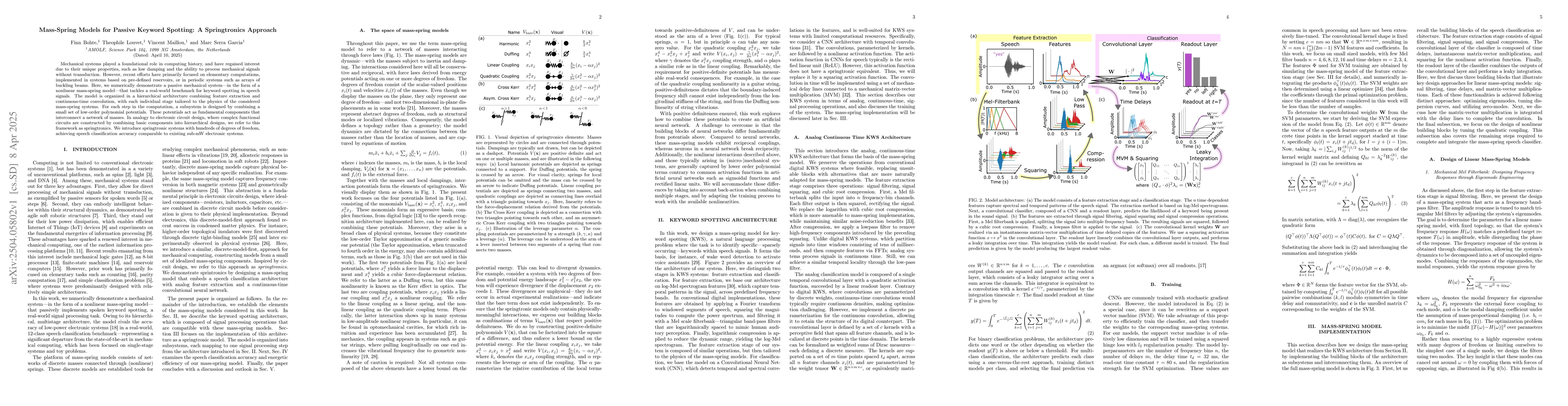 Thumbnail for Mass-Spring Models for Passive Keyword Spotting: A Springtronics
  Approach