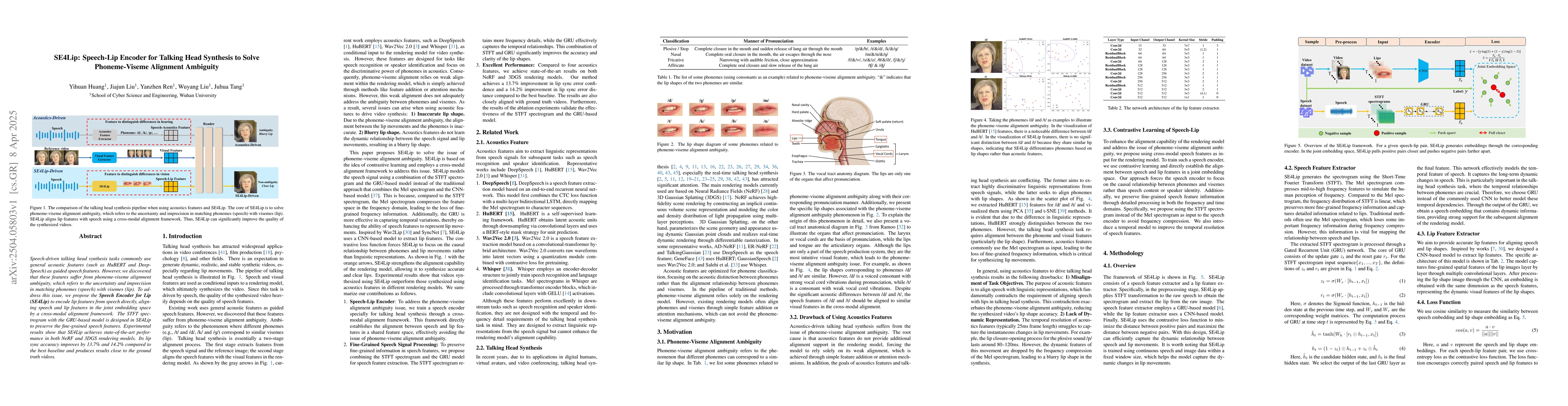 Thumbnail for SE4Lip: Speech-Lip Encoder for Talking Head Synthesis to Solve
  Phoneme-Viseme Alignment Ambiguity