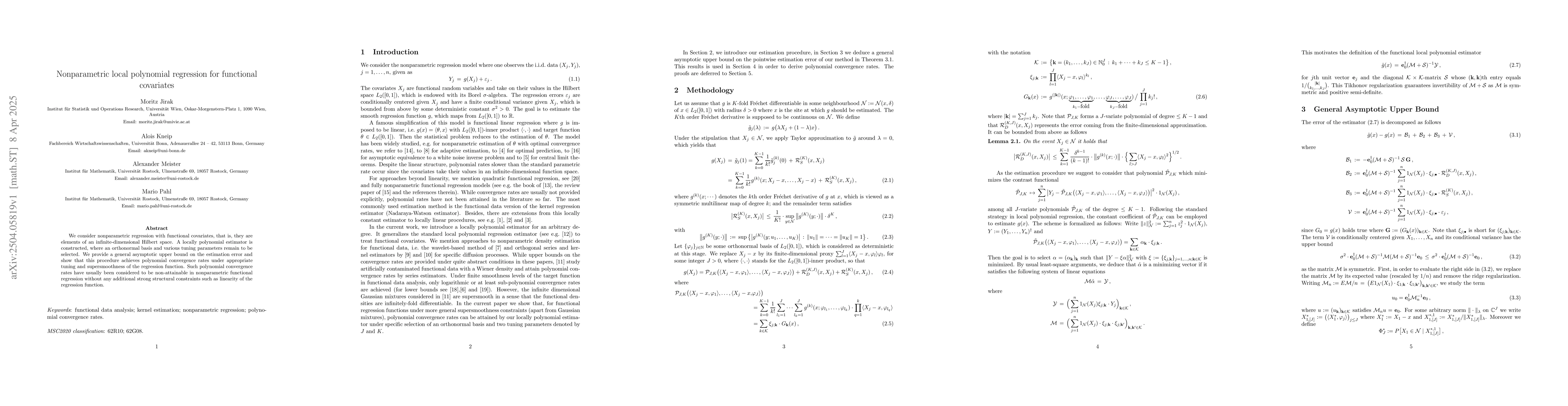 Thumbnail for Nonparametric local polynomial regression for functional covariates