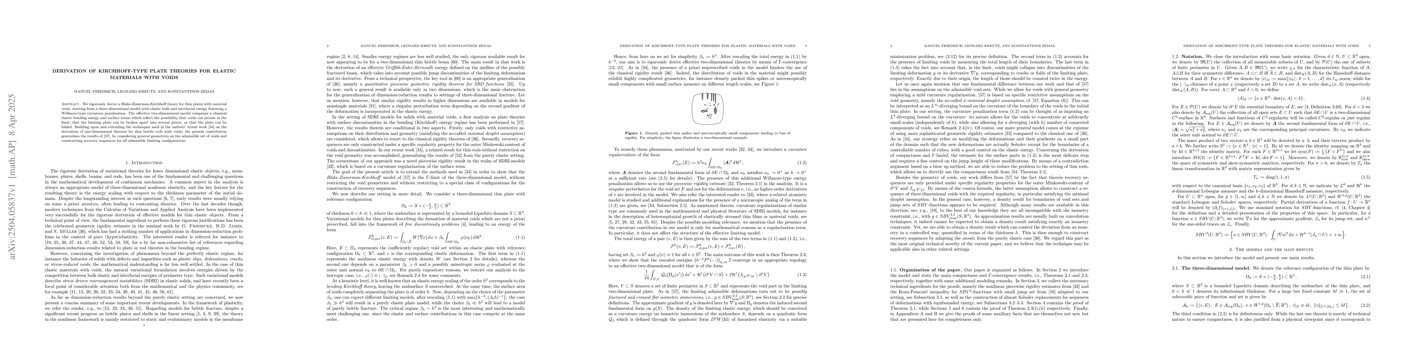 Thumbnail for Derivation of Kirchhoff-type plate theories for elastic materials with
  voids