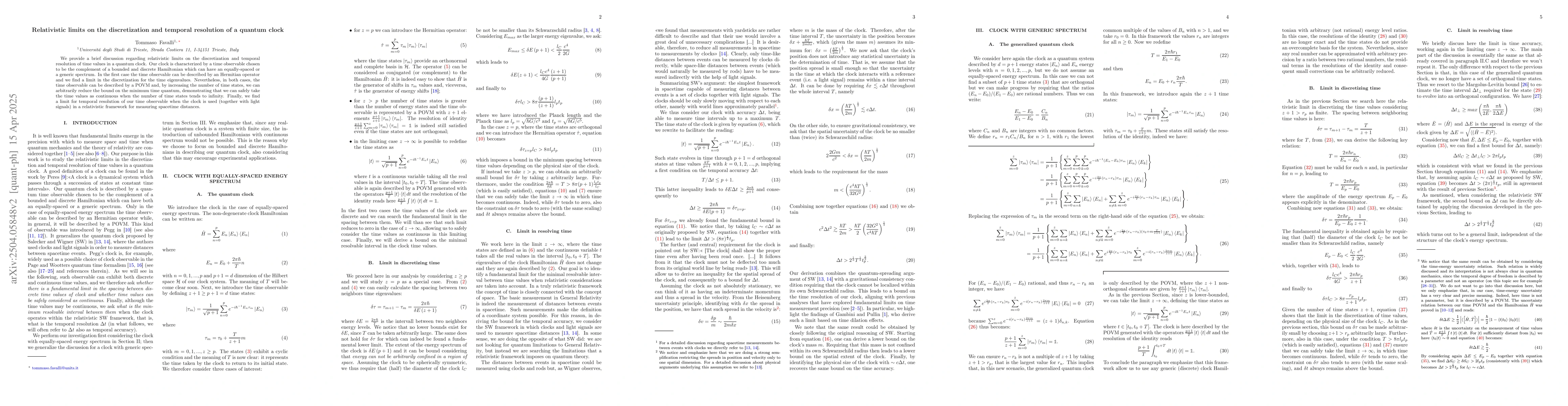 Thumbnail for Relativistic limits on the discretization and temporal resolution of a
  quantum clock