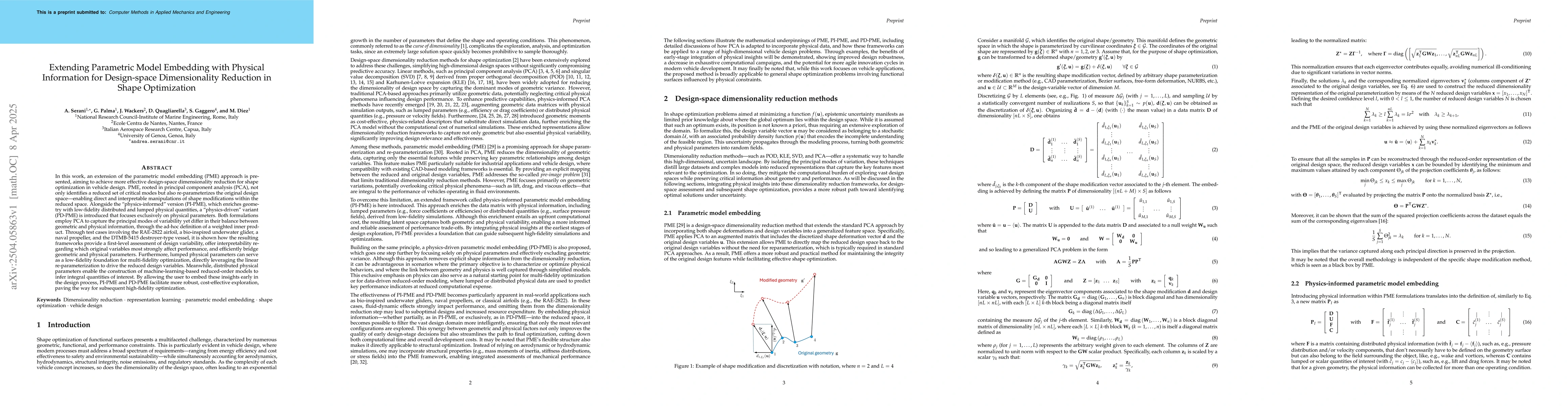 Thumbnail for Extending Parametric Model Embedding with Physical Information for
  Design-space Dimensionality Reduction in Shape Optimization