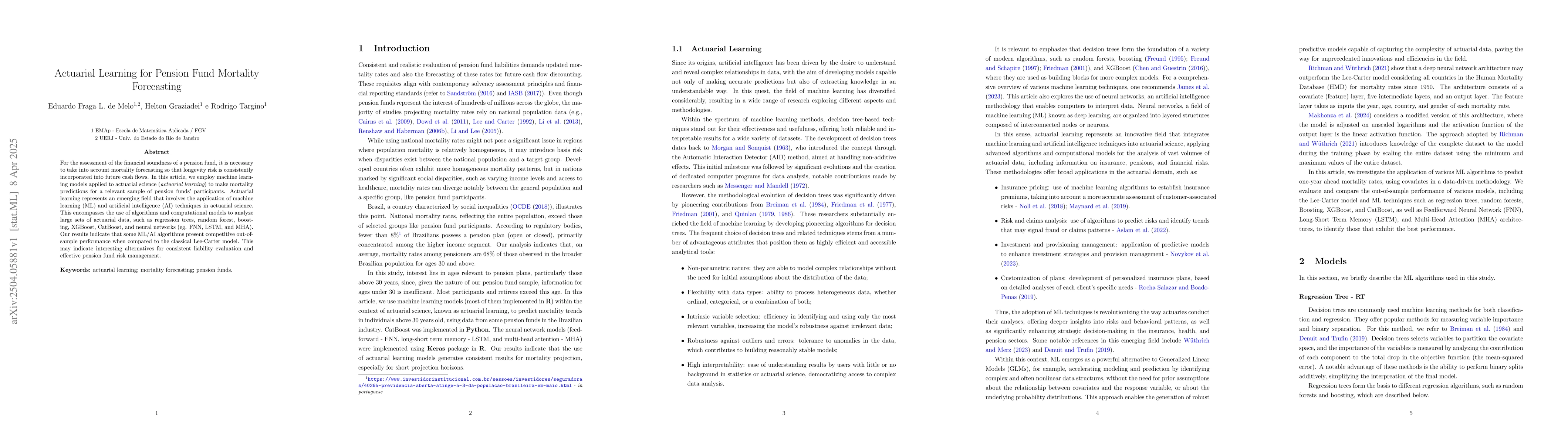 Thumbnail for Actuarial Learning for Pension Fund Mortality Forecasting