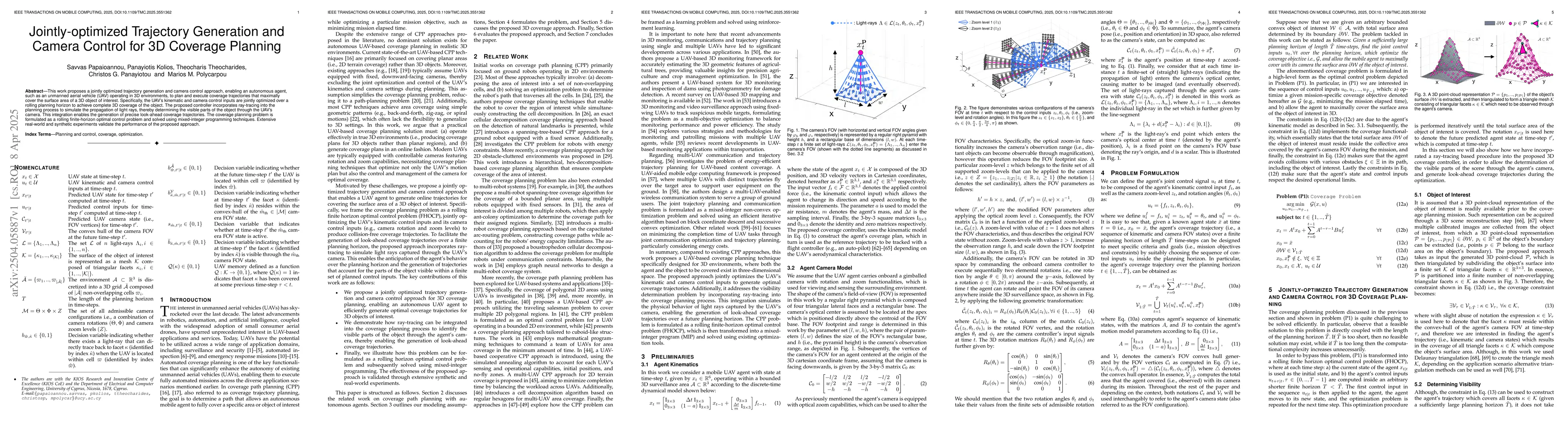 Thumbnail for Jointly-optimized Trajectory Generation and Camera Control for 3D
  Coverage Planning