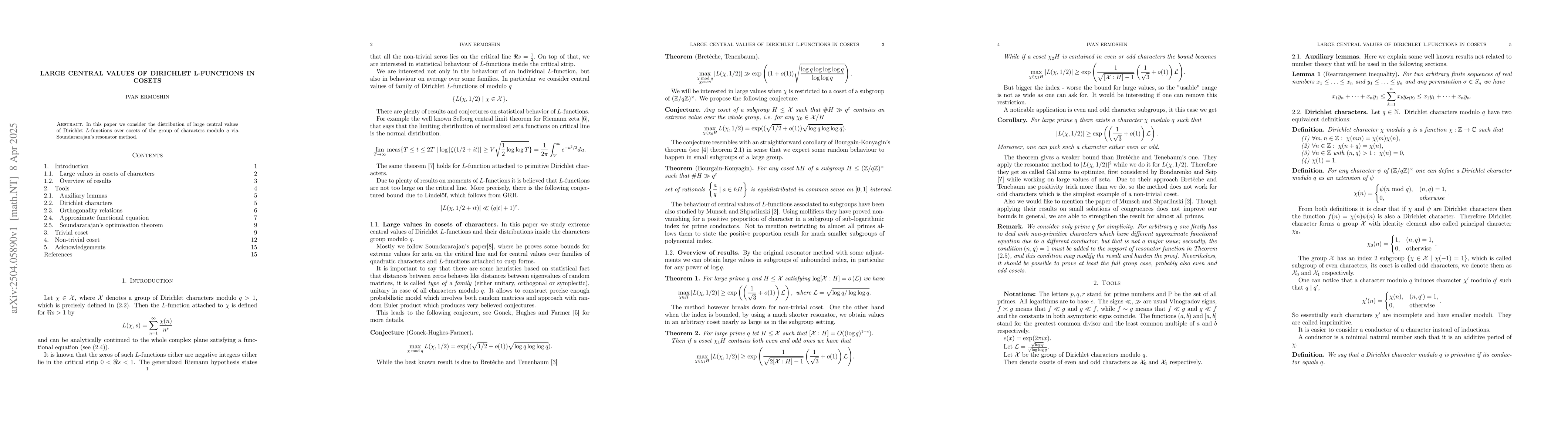 Thumbnail for Large central values of Dirichlet L-functions in cosets