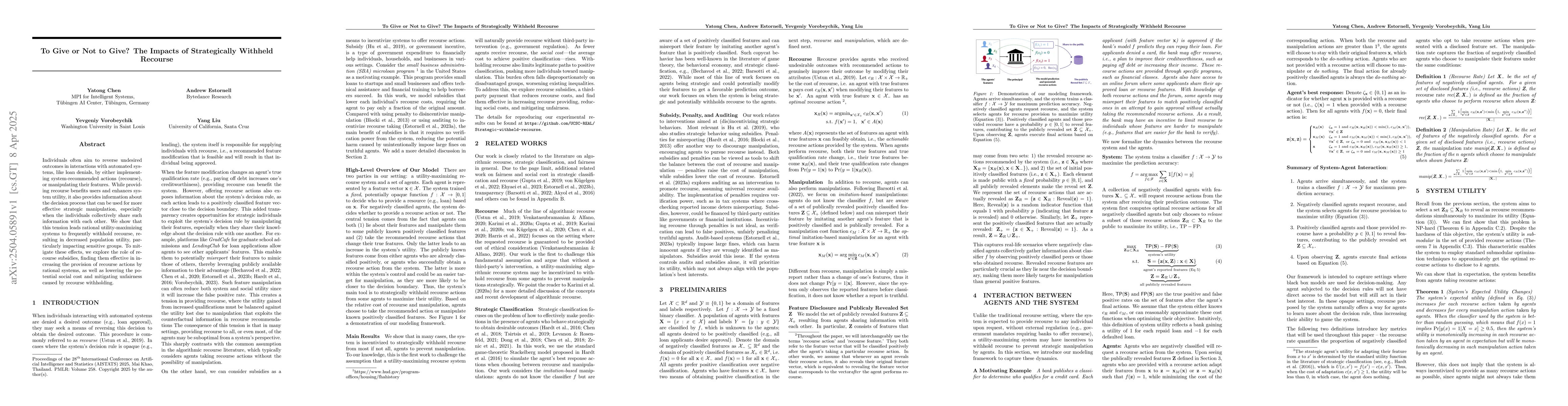 Thumbnail for To Give or Not to Give? The Impacts of Strategically Withheld Recourse