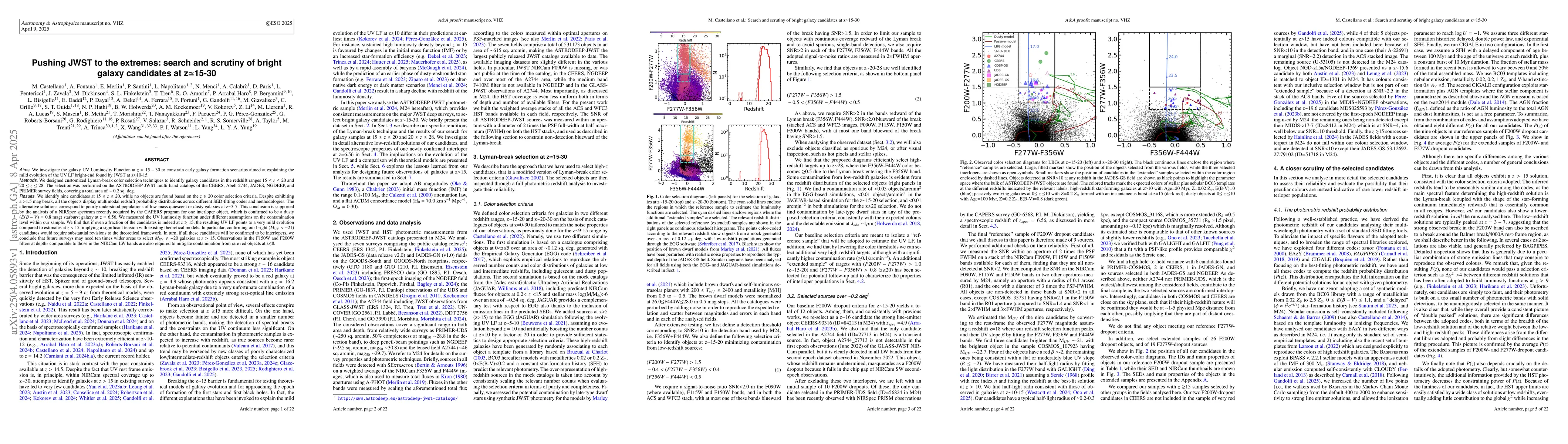 Thumbnail for Pushing JWST to the extremes: search and scrutiny of bright galaxy
  candidates at z$\simeq$15-30