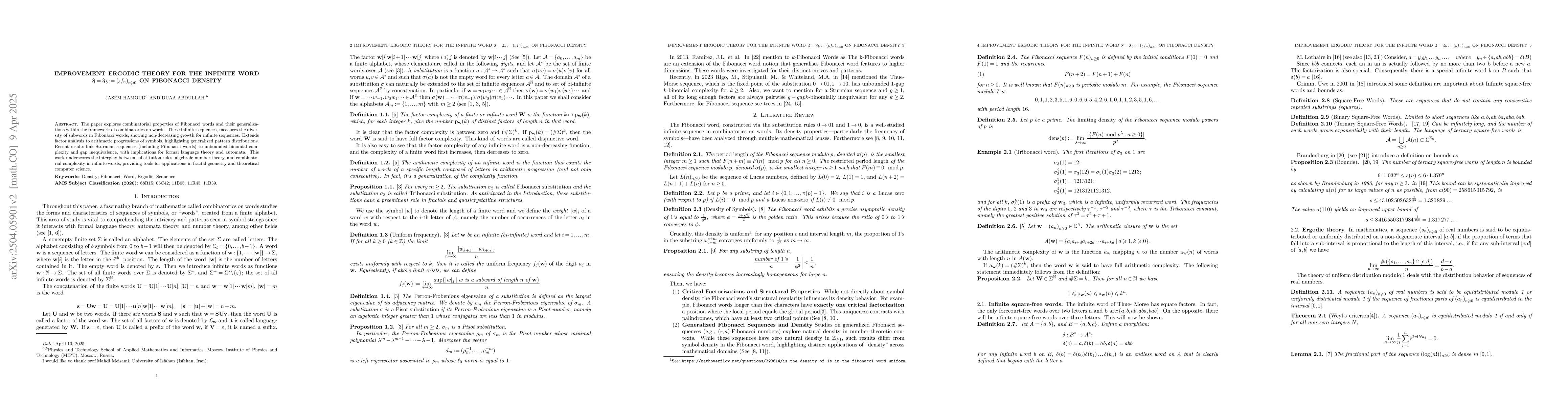 Thumbnail for Improvement Ergodic Theory For The Infinite Word
  $\mathfrak{F}=\mathfrak{F}_{b}:=\left({ }_{b} f_{n}\right)_{n \geqslant 0}$
  on Fibonacci Density