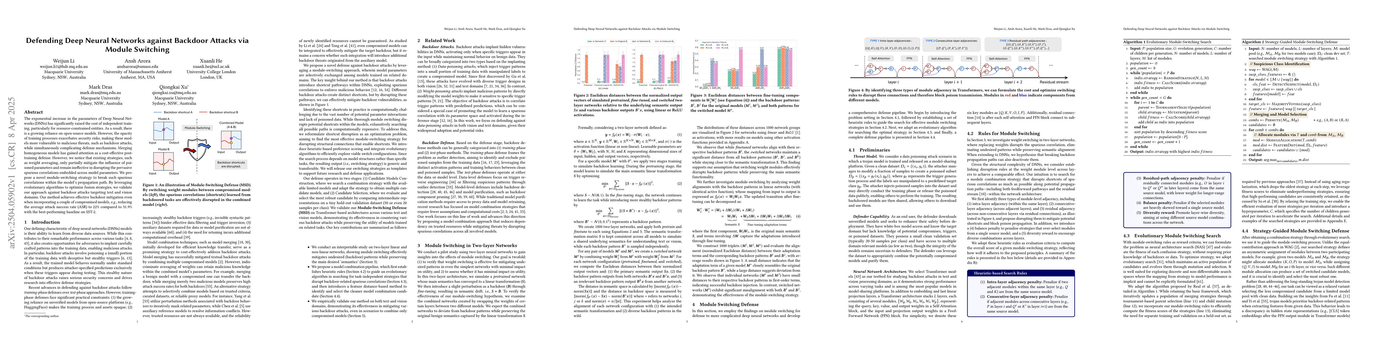 Thumbnail for Defending Deep Neural Networks against Backdoor Attacks via Module
  Switching