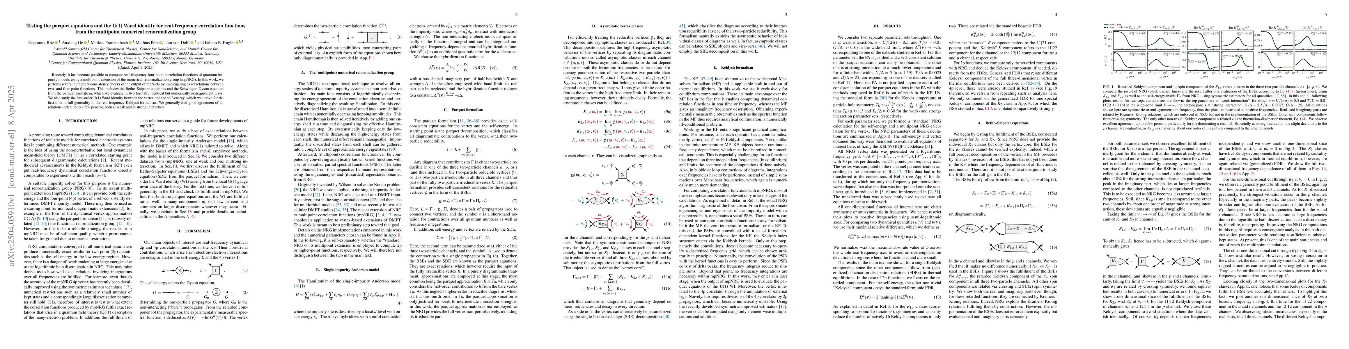 Thumbnail for Testing the parquet equations and the U(1) Ward identity for
  real-frequency correlation functions from the multipoint numerical
  renormalization group