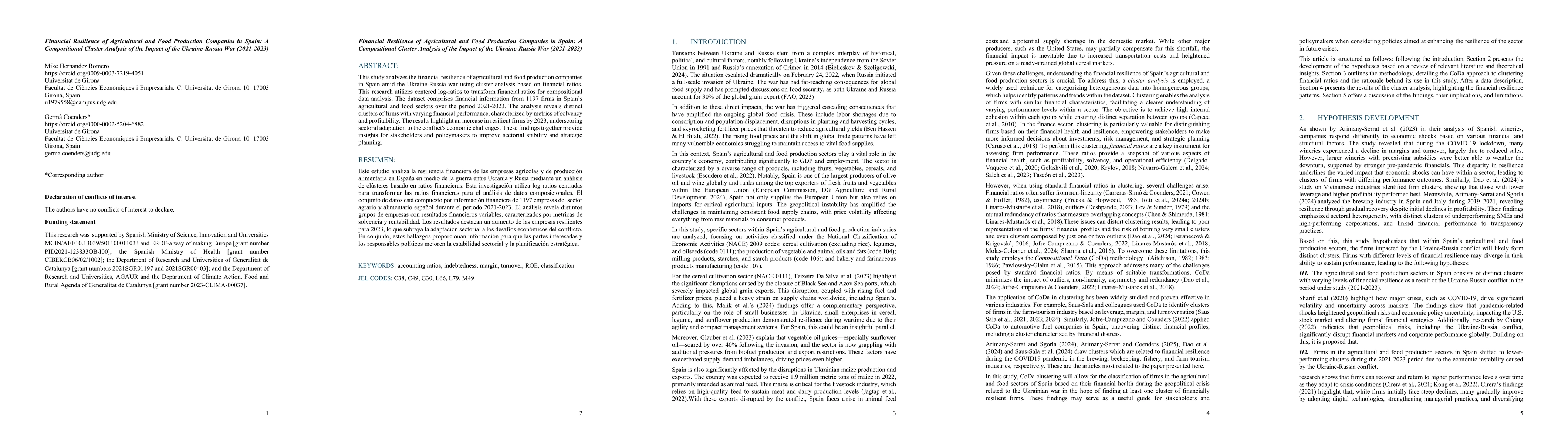 Thumbnail for Financial resilience of agricultural and food production companies in
  Spain: A compositional cluster analysis of the impact of the Ukraine-Russia
  war (2021-2023)