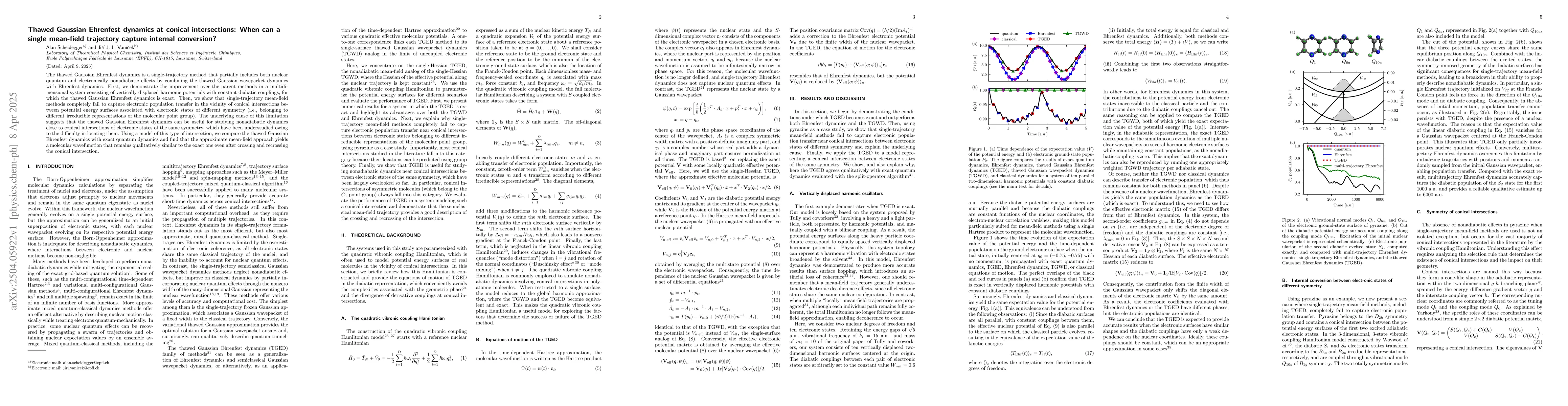 Thumbnail for Thawed Gaussian Ehrenfest dynamics at conical intersections: When can a
  single mean-field trajectory capture internal conversion?