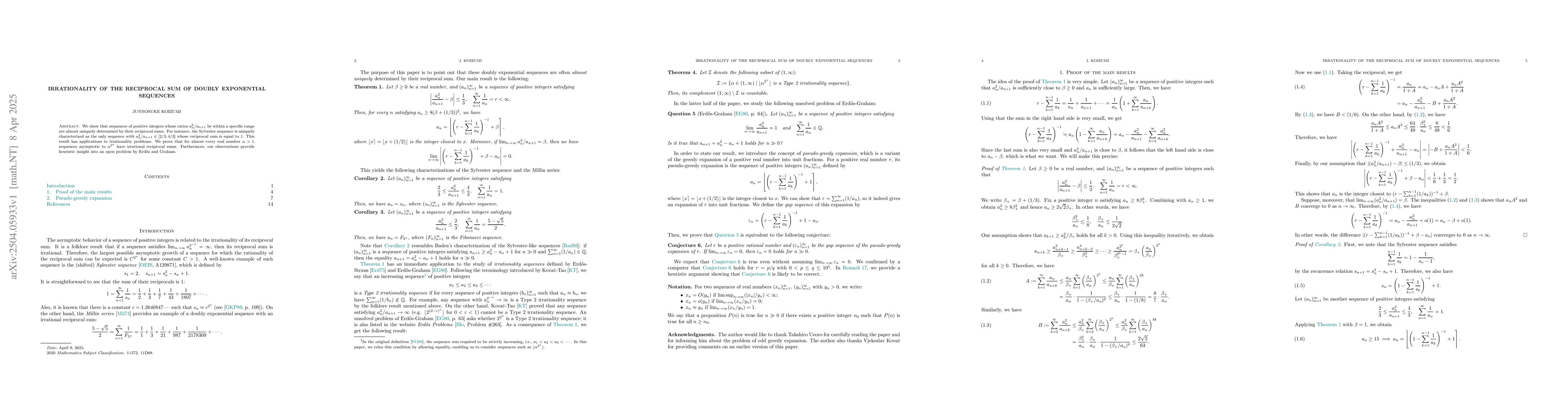 Thumbnail for Irrationality of the reciprocal sum of doubly exponential sequences