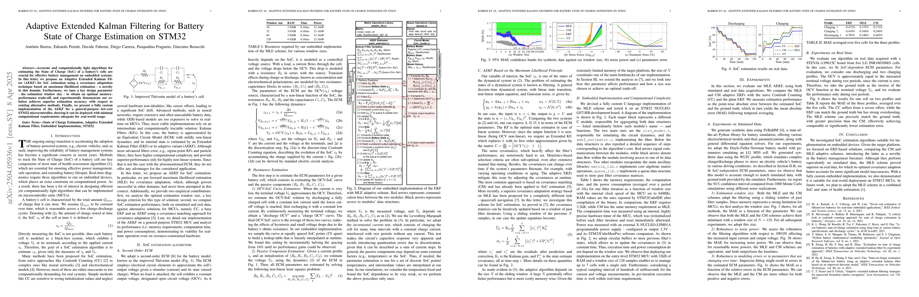 Thumbnail for Adaptive Extended Kalman Filtering for Battery State of Charge
  Estimation on STM32