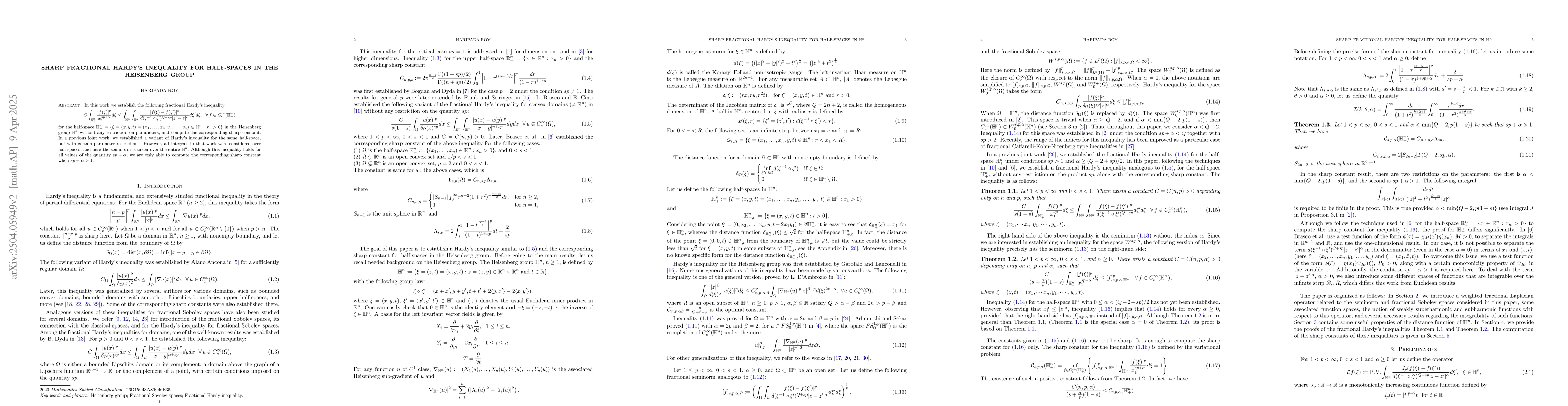 Thumbnail for Sharp fractional Hardy's inequality for half-spaces in the Heisenberg
  group