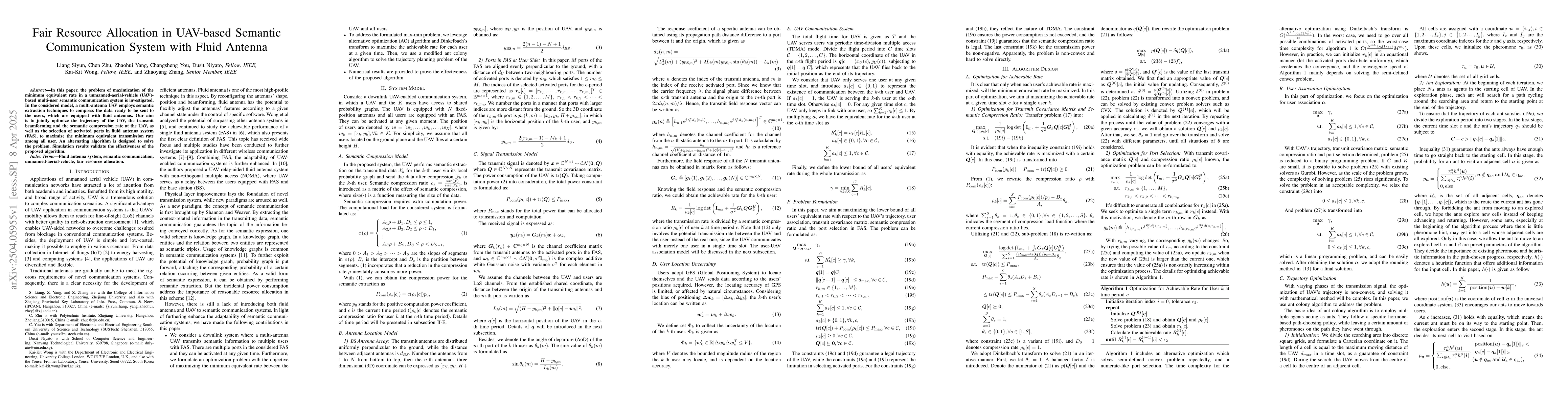 Thumbnail for Fair Resource Allocation in UAV-based Semantic Communication System with
  Fluid Antenna