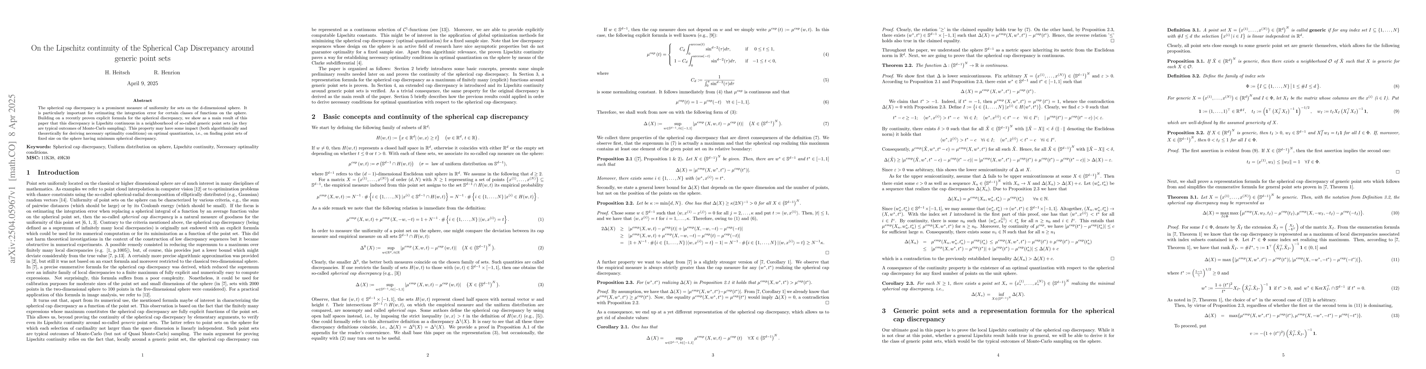 Thumbnail for On the Lipschitz continuity of the Spherical Cap Discrepancy around
  generic point sets