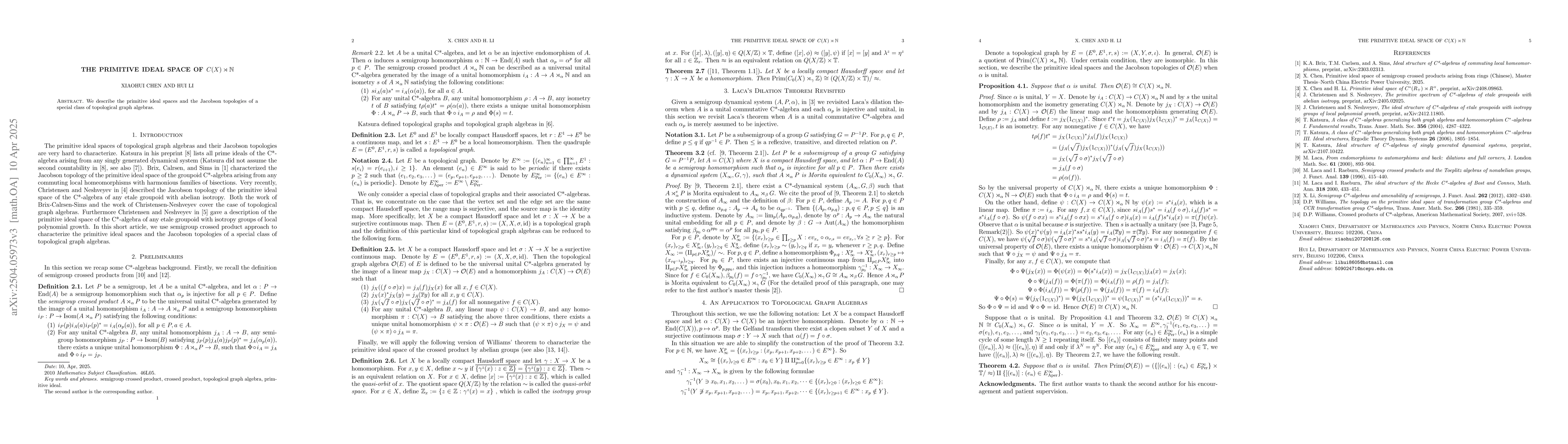 Thumbnail for The Primitive Ideal Space of $C(X) \rtimes \mathbb{N}$