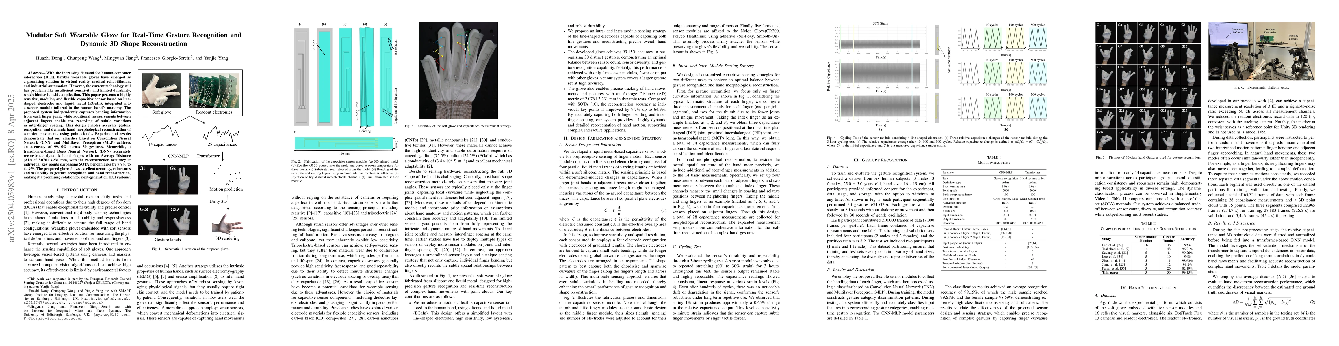 Thumbnail for Modular Soft Wearable Glove for Real-Time Gesture Recognition and
  Dynamic 3D Shape Reconstruction