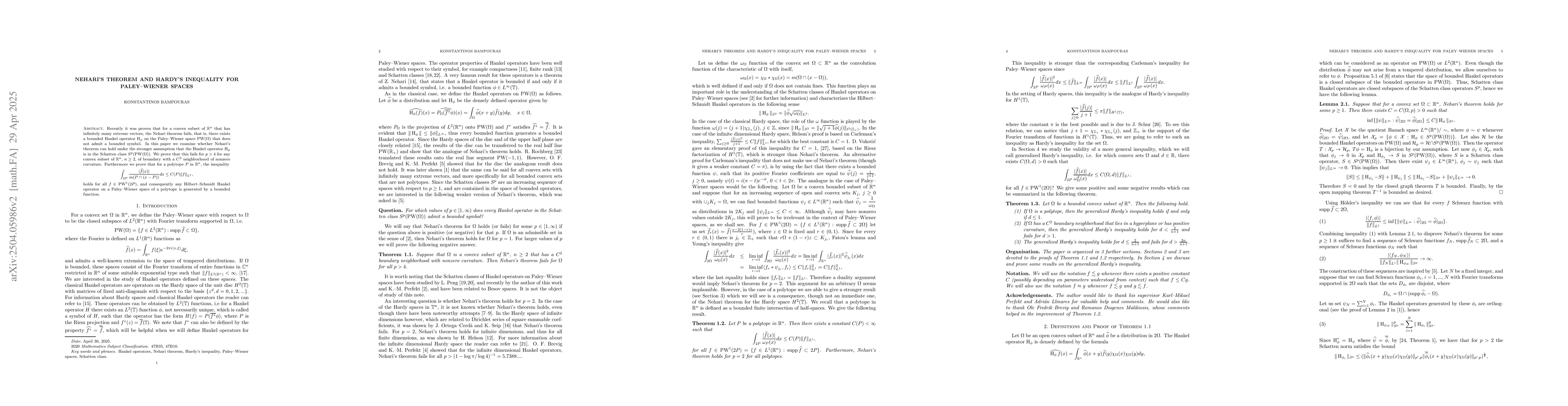 Thumbnail for Nehari's Theorem and Hardy's inequality for Paley--Wiener spaces