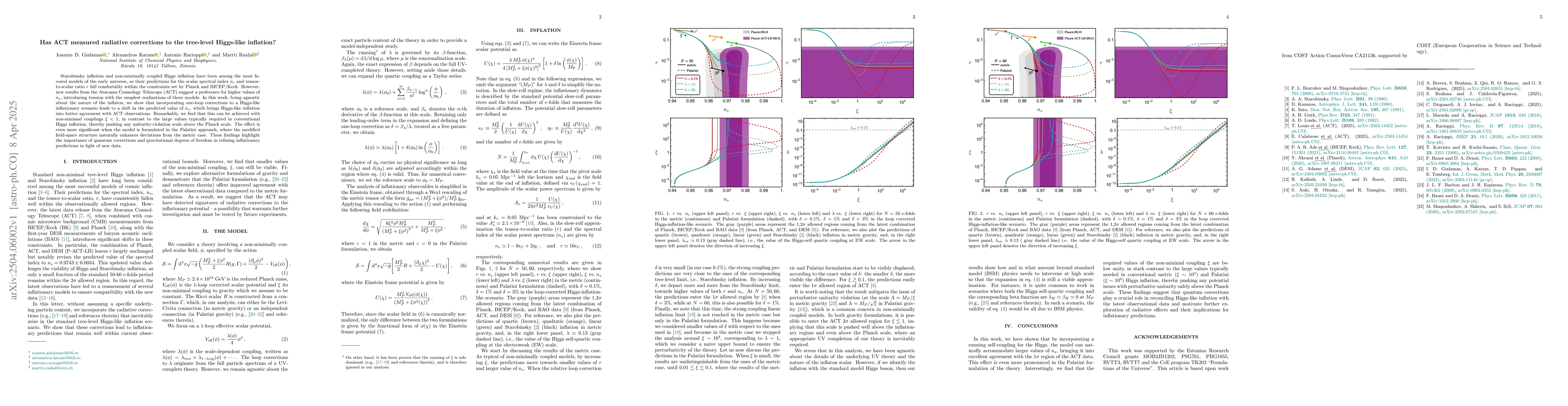 Thumbnail for Has ACT measured radiative corrections to the tree-level Higgs-like
  inflation?